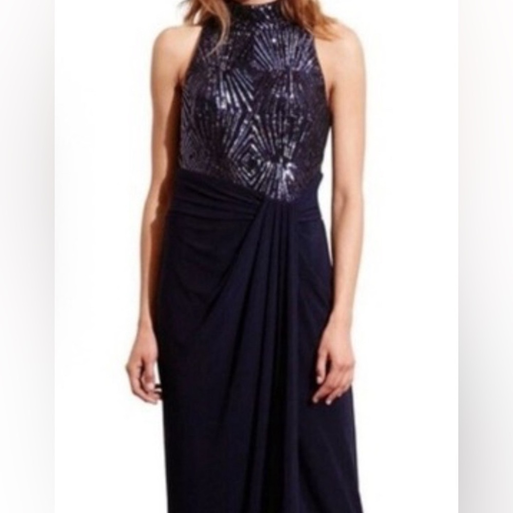 Ralph Lauren Midnight Navy Halter Sequin Maxi Dress